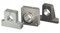 SHAFT SUPPORT BLOCKS ARE AVAILABLE IN EITHER ALUMINUM OR MALLEABLE IRON